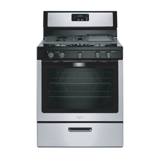 WHIRLPOOL 30" S/STEEL 5 BURNER GAS STOVE