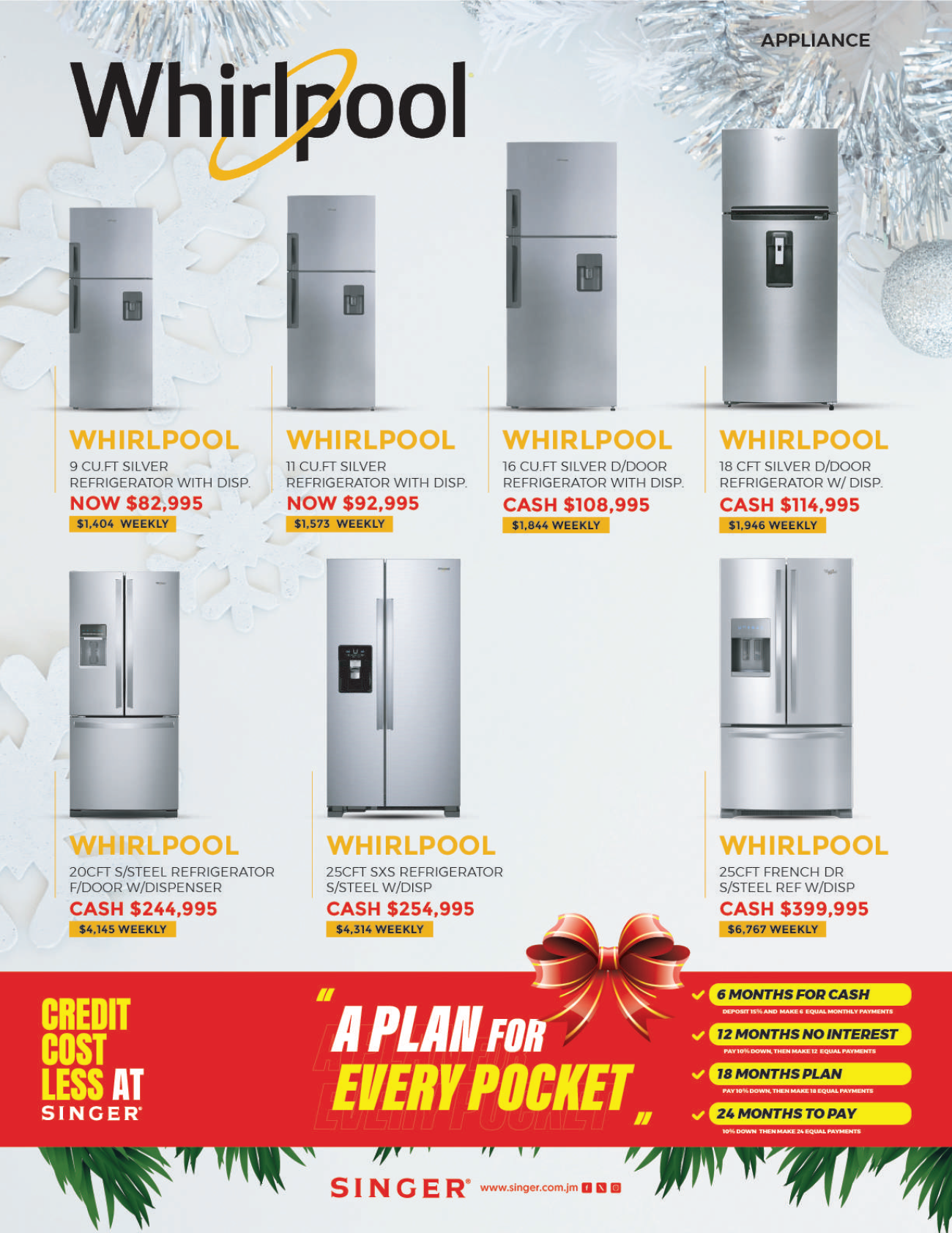 WHIRLPOOL 11 CU.FT SILVER REFRIGERATOR WITH DISP